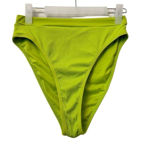 L Space High Waisted Bitsy Cut Ribbed Frenchi Swim Bikini Bottom Green Large - Picture 1 of 5